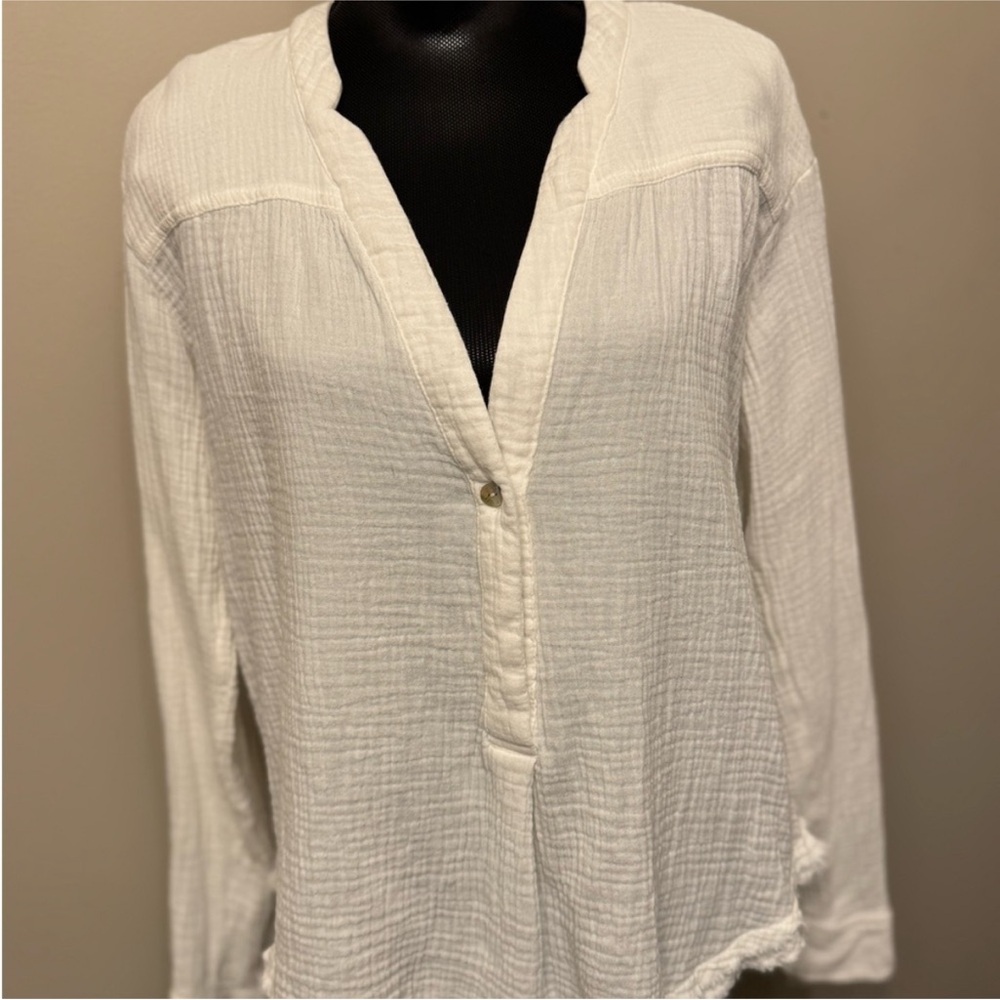 Free People Women's White Gauze Long Sleeve Blouse S